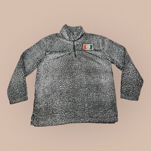 BOXERCRAFT White Black Gray Sherpa Fleece 1/4 Zip Fuzzy Sweatshirt U MIAMI Sz L